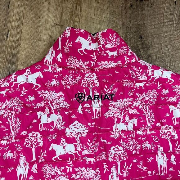 Ariat Down Puffer Vest Pink Horse Pattern Equestrian Full Zip XS/S *Read - Picture 10 of 10